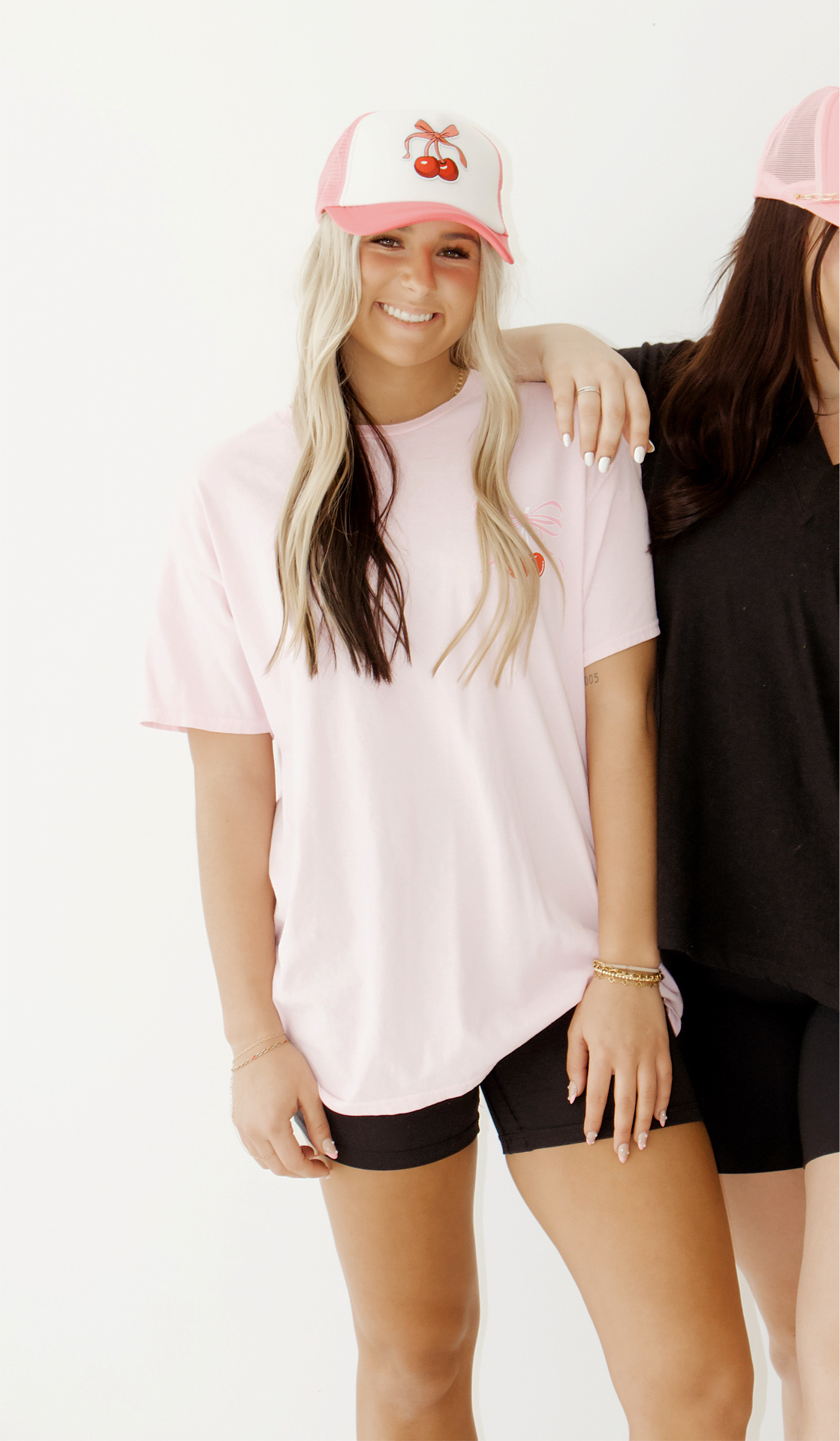 pink cherry bow trucker hat